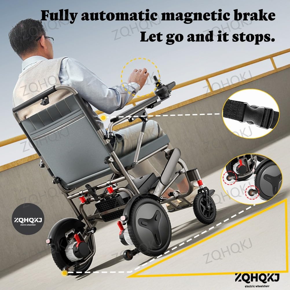Silla de ruedas eléctrica plegable, ultraligera de 14,9 kg (sin batería), motor sin escobillas de 400 W, batería de litio extraíble de 12/20/30 Ah, alcance de hasta 50 km, control remoto