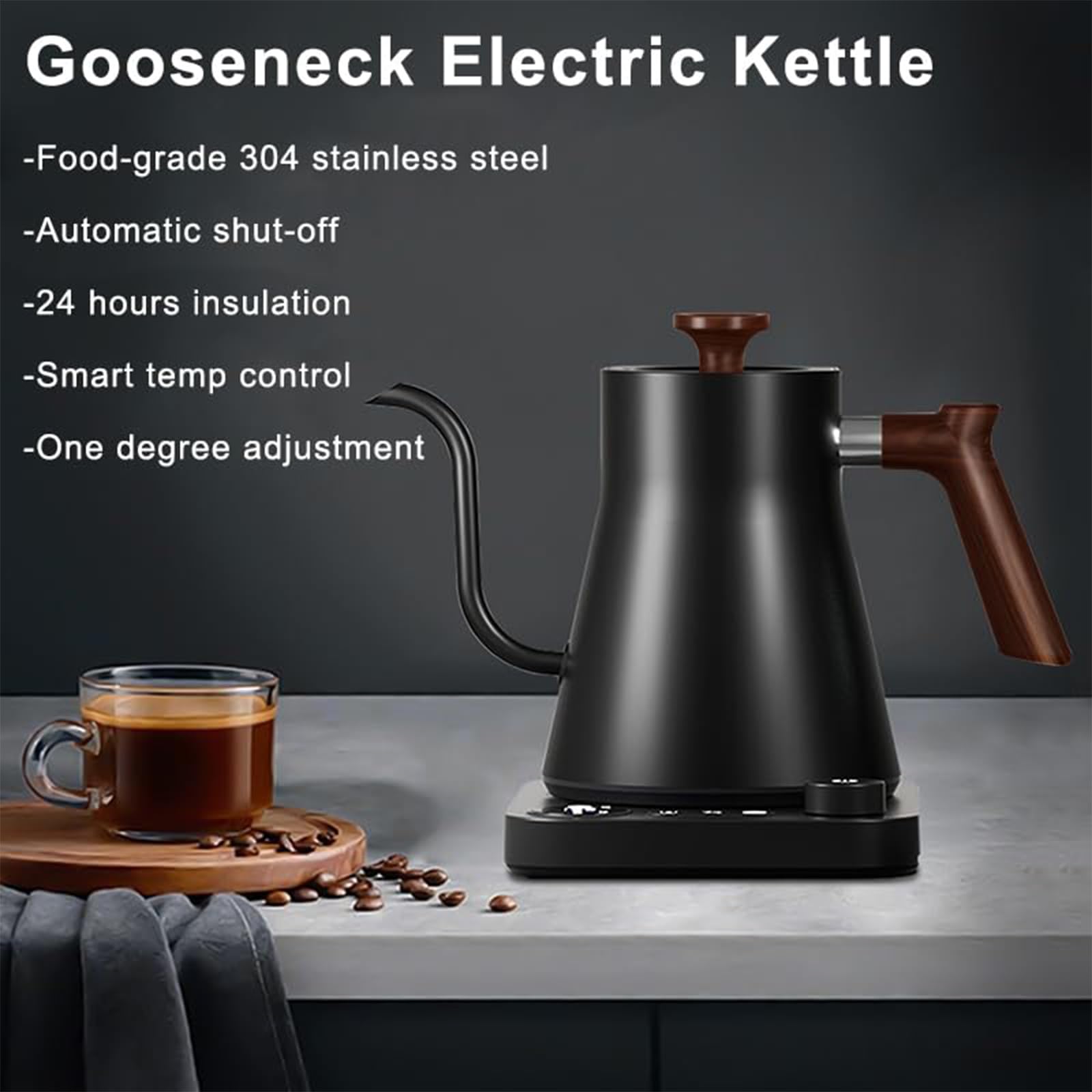 Hervidor de cuello de cisne, acero inoxidable de 0,9 L, calentamiento rápido para verter café y té