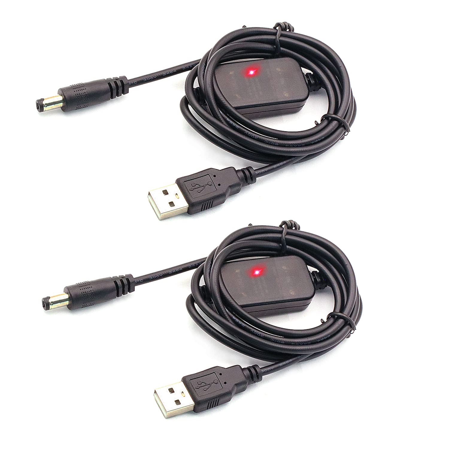 DaFuRui 2Pack 4.26ft 1.3m Step Up Converter 5V to 12V USB Step Up Voltage Transformer DC Power Cable with 5.5 x 2.1mm Plug