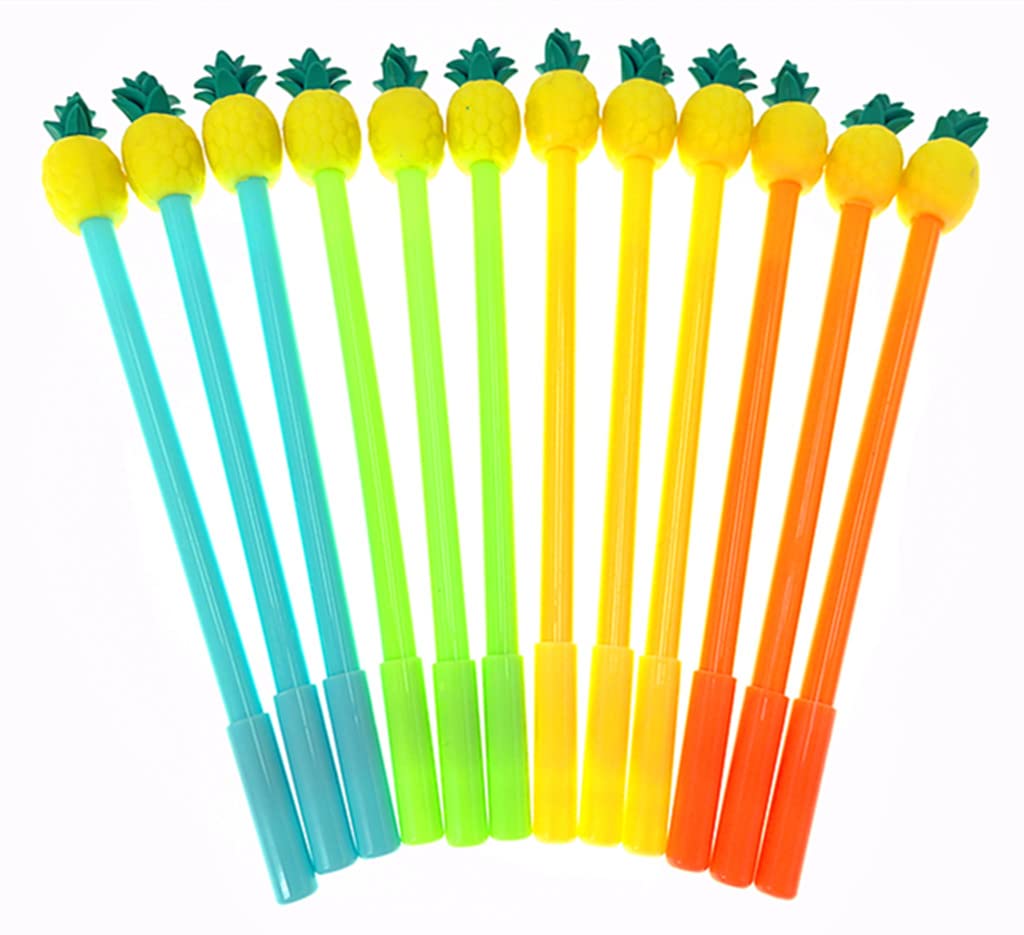 12pcs Gel Pen Black Ink Roller Marker Pen(Double-color Pineapple Styling)