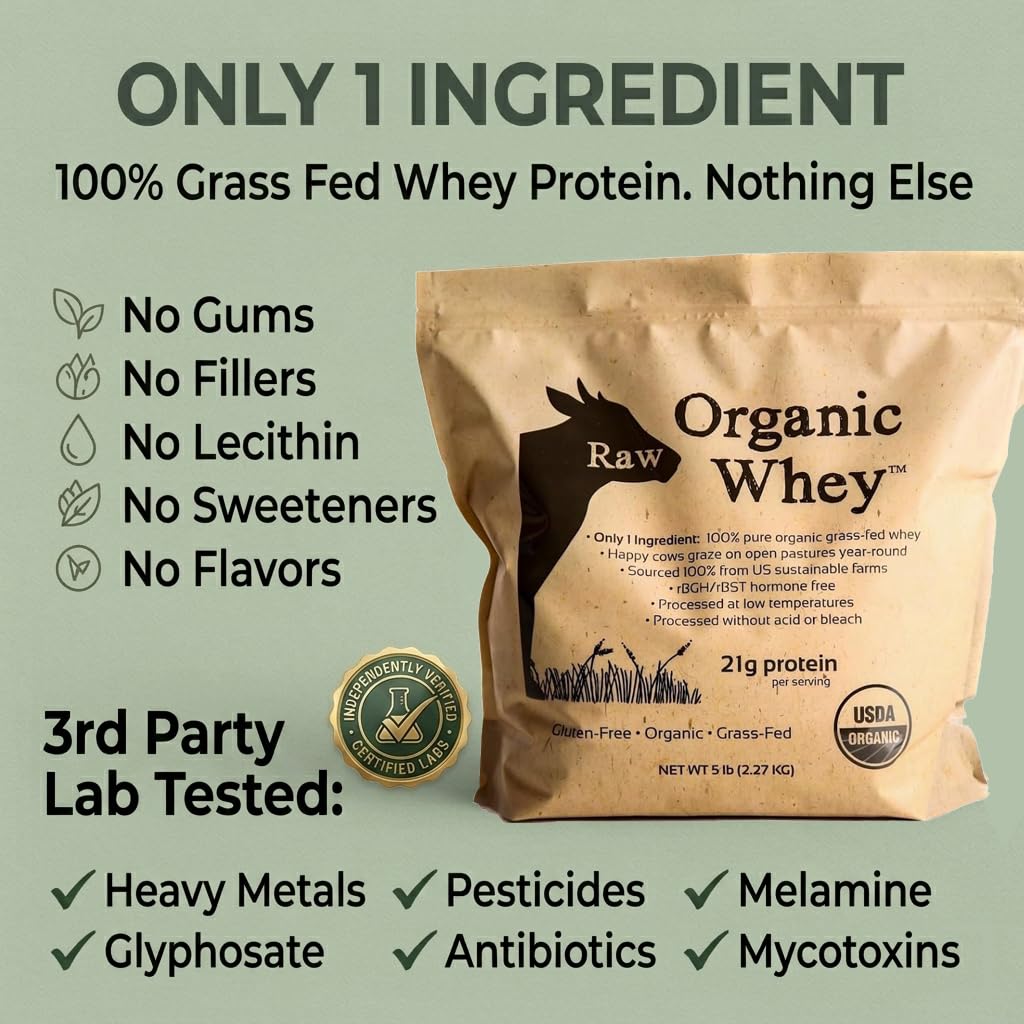 Raw Organic Whey Protein Powder, Grass Fed, Unflavored – 1 Ingredient, No Additives or Fillers, Undenatured, Made in USA, 5 lb — Amazon image 2