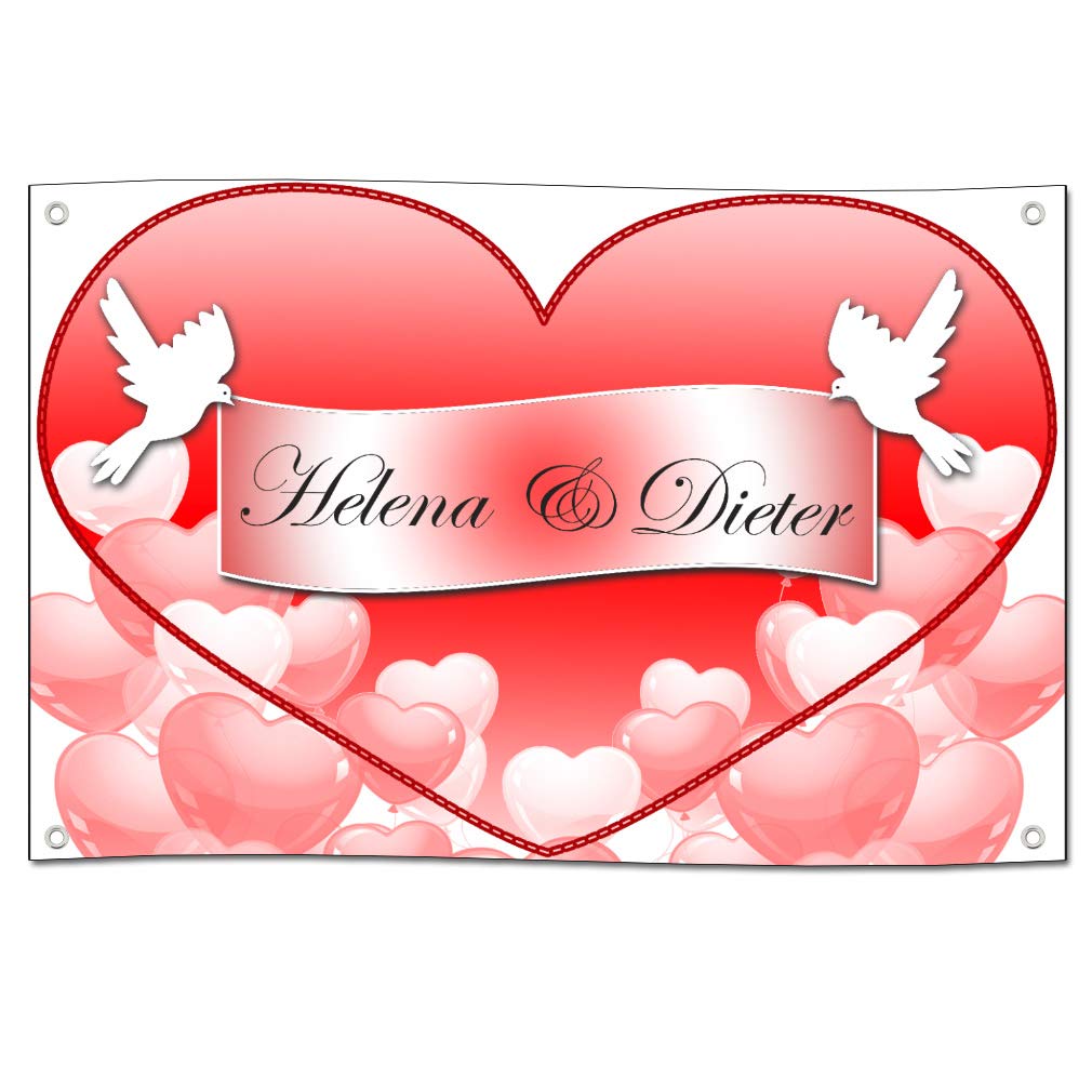 wasserfeste Hochzeitsbanner Hochzeitsplane Hochzeitslaken mit großem Herz zum Ausschneiden mit individuellen Namen PVC 1,30m x 2,00m zur Hochzeit