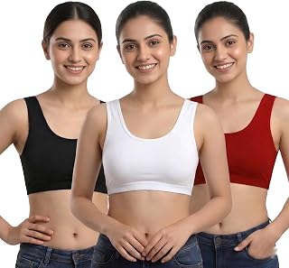 ASRITI Girls Air Bra Camisole Combo Pack Seamless Stretchable Sports Bra Half Slip Multicolor Innerwear Set Pack of 3 Price In India