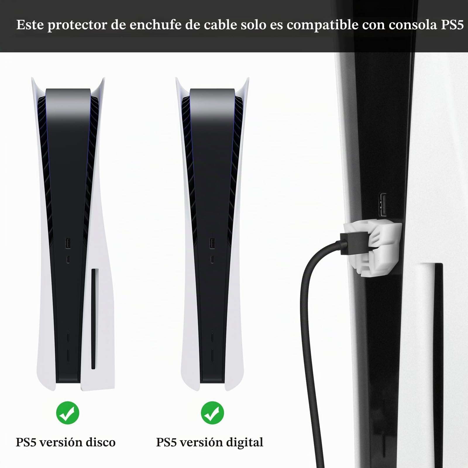 GEEKRIA Protector de enchufe de cable compatible con PlayStation 5, PSVR 2, funda de repuesto duradera para la línea, funda de cable de carga anti-caídas (blanco)