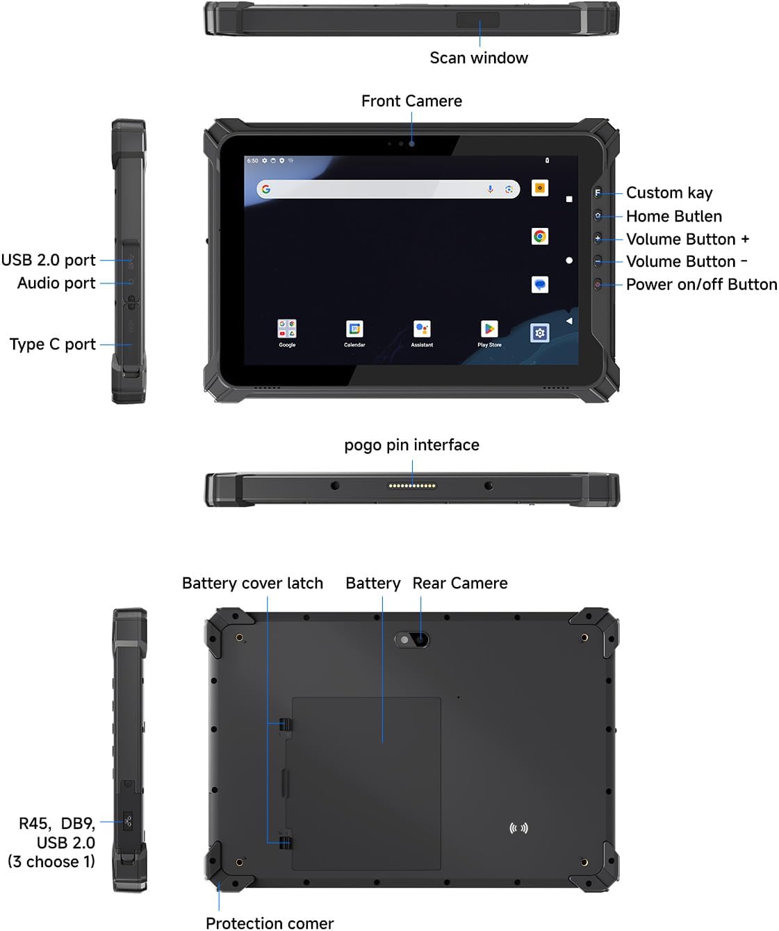 Rugged Tablet with Barcode Scanner T17X, 10.1 inch Android 14 Industrial Tablet PC w/Zebra 4710, 1D/2D QR Inventory Scanner, 8GB+128GB Rugged PC for Warehouse, Logistics, Retail