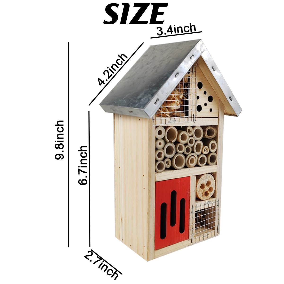 TIHOOD Natürliches Holz Hängendes Bienenhaus für Gärten Natur Holz Schmetterling Hotel für Biene, Schmetterling, Marienkäfer, Lebensraum, Bienenhotel Garten