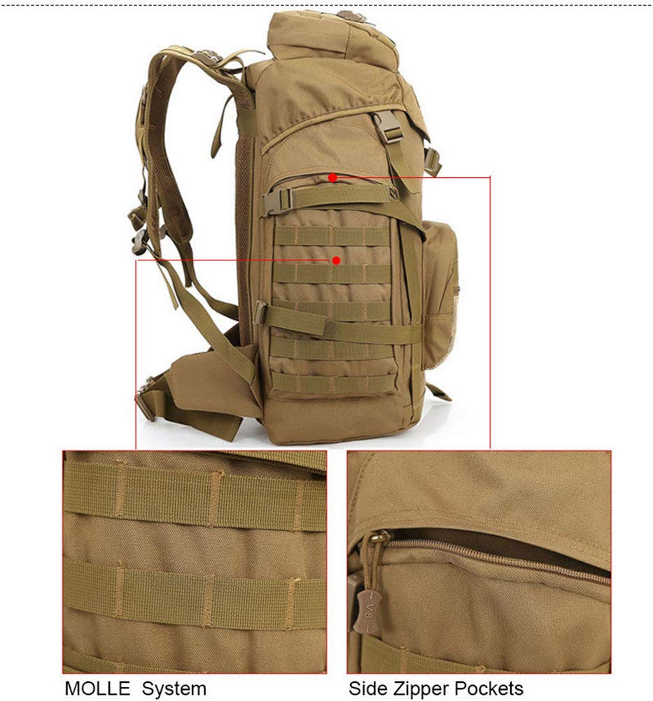 Zaino da Escursionismo Zaino da Campeggio da 60 Litri Borsa Tattica Militare Zaini Grandi Impermeabili Camouflage Escursionismo all'aperto