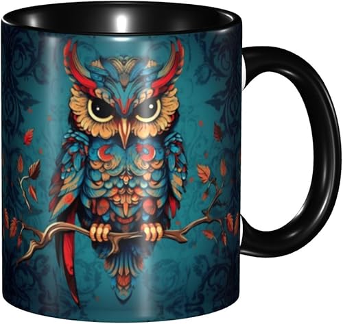 Taza de café con diseño de búho, taza de té de cerámica, regalos para hombres y mujeres, apta para lavavajillas, microondas, oficina, decoración del