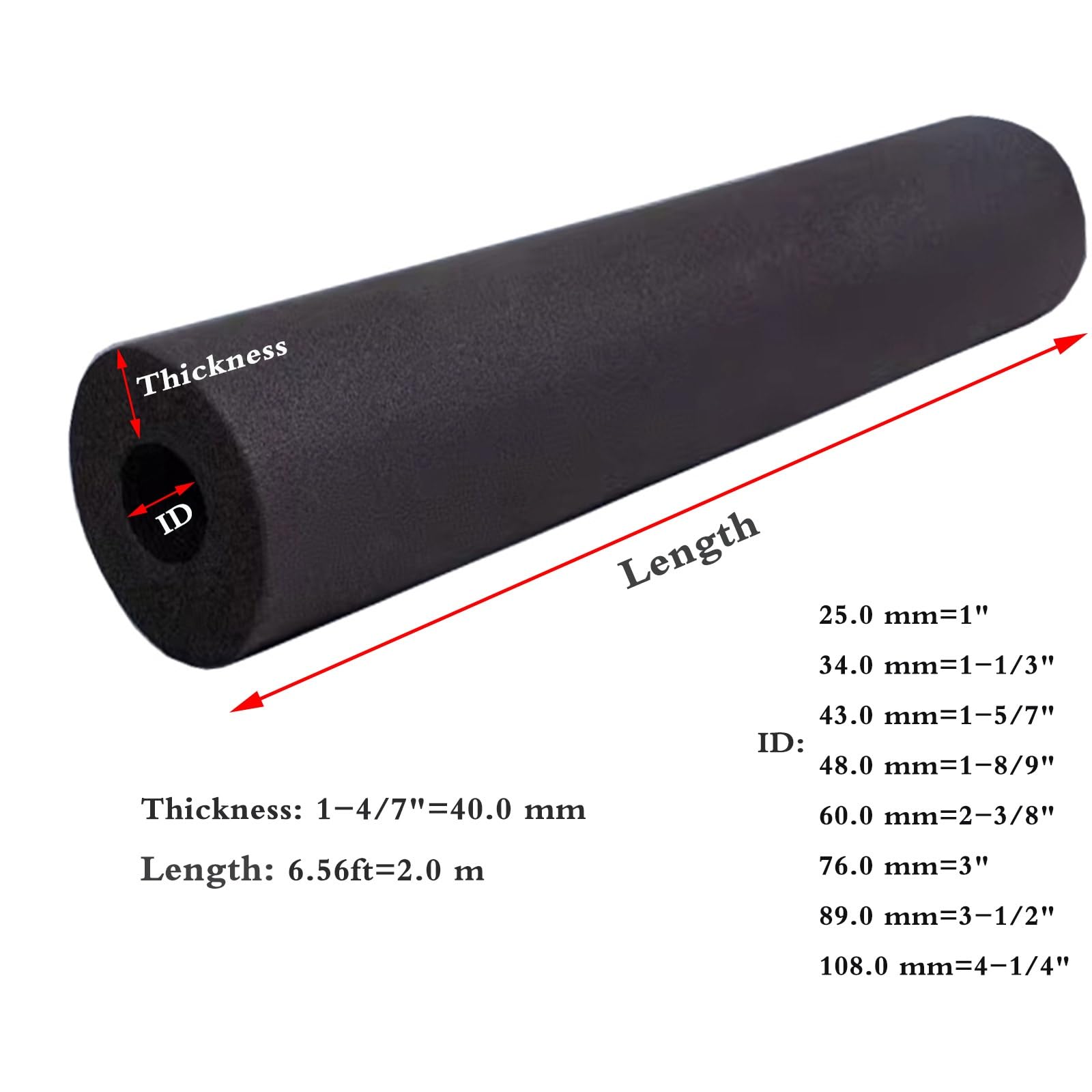 Tubo Isolato In Gomma da 2,0 m, Manicotto per Tubi Acqua Antigelo Invernale, Isolamento In Cotone per Manicotti per Tubi di Condizionamento Aria, Spessore 40,0 mm, ID 25,0-108,0 mm(89.0 MM X 40.0 MM X