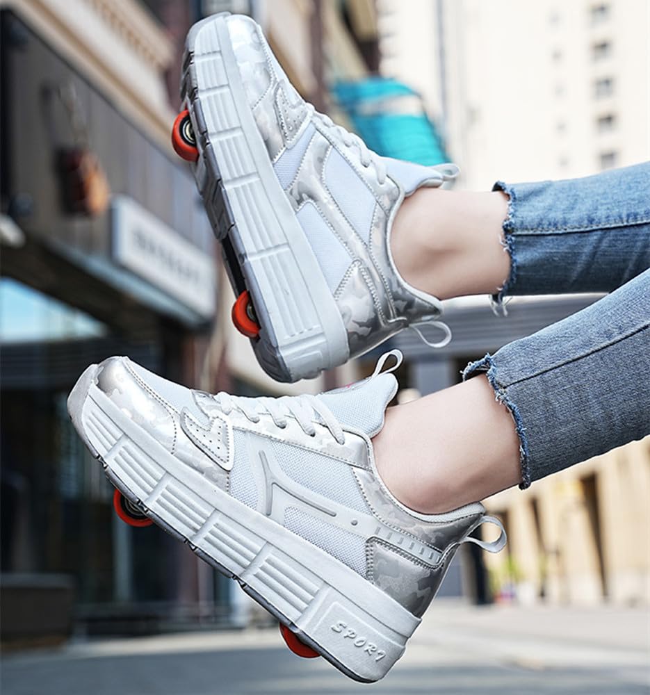 ENEN Chaussure à Roulette Rétractable Garçons Fille, Roller 2 Roues Enfant Adolescents Intérieur Extérieur