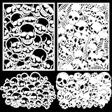 Yinder 4 Pcs Skull Stencils Skull Background Airbrush Stencil Art Template Design DIY Craft Paint Stencils for...
