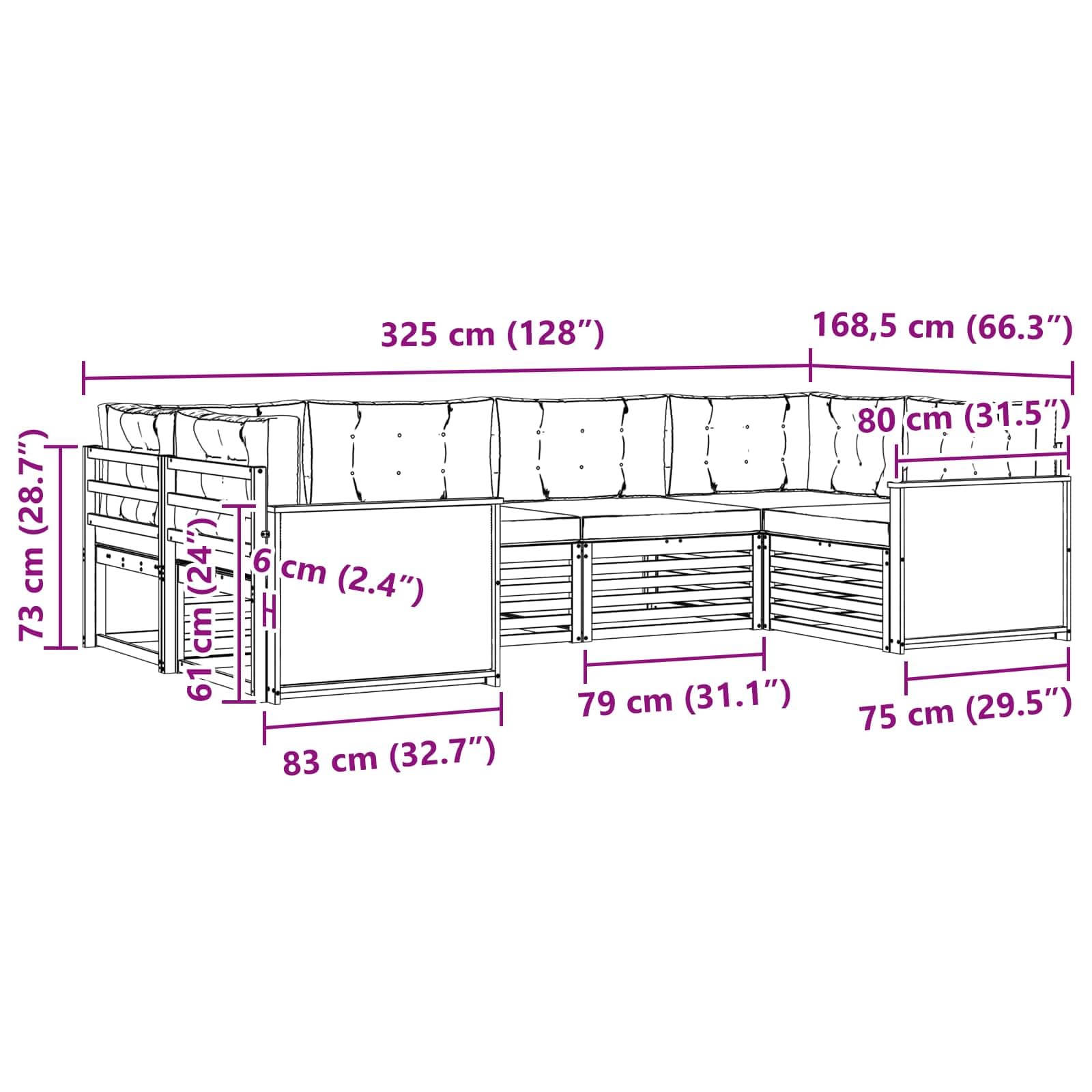 Gartenmöbelgarnitur 6-teilig Natur wetterfestes Akazienholz Sitzgruppe für Terrasse Balkon Wohnzimmer Esszimmer Gartenmöbel Set mit modularen Sofas und Stühlen für gesellige Anlässe und