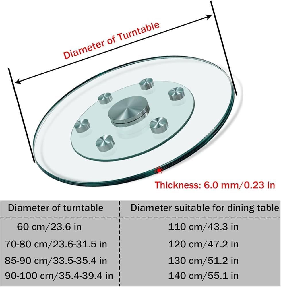 Lazy Susan Drehteller aus gehärtetem Glas, 80 cm, 360° drehbar, Serviertablett mit Drehhilfe, runder Mittelstück für Familienfeiern und Bankette