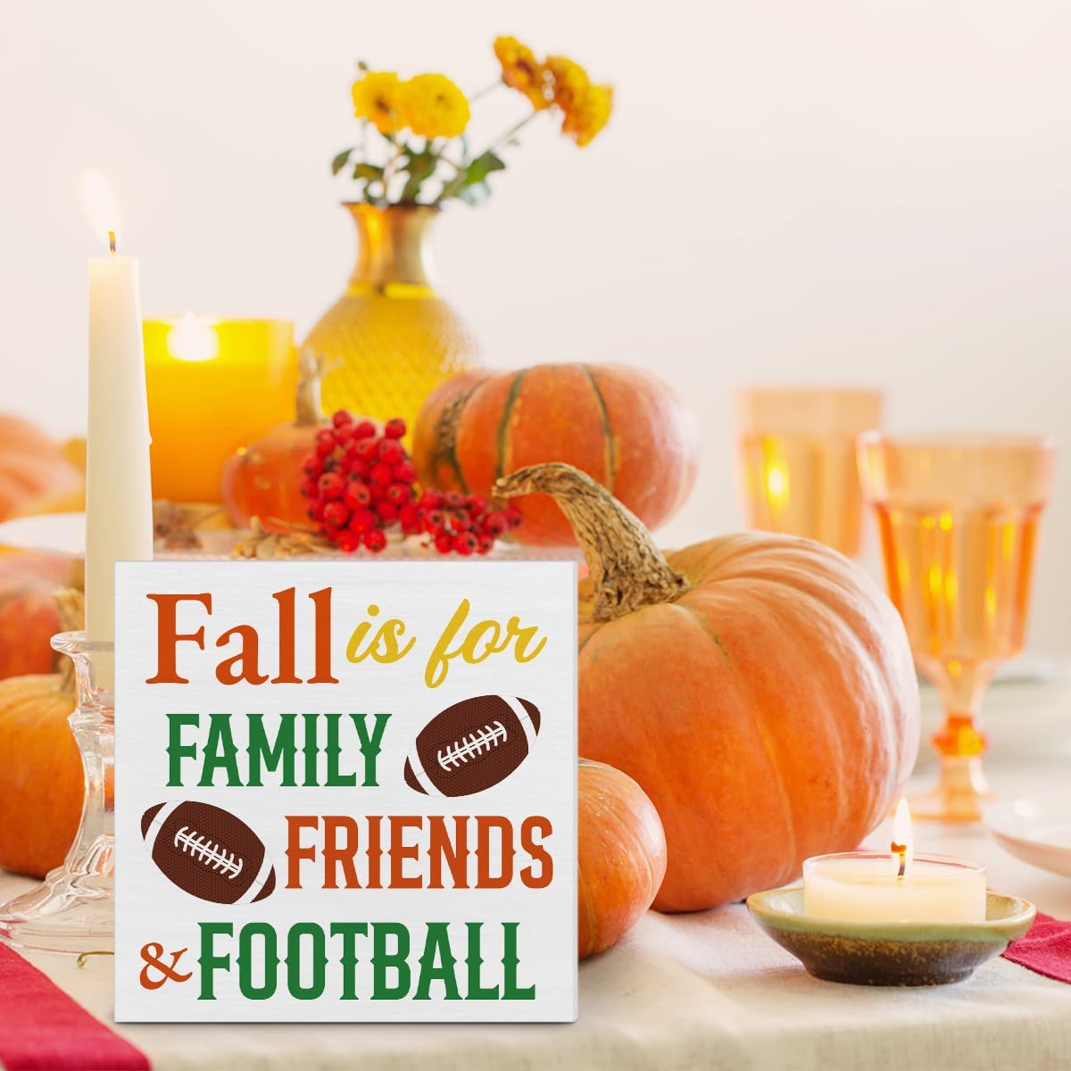 Fall Home Decor Autumn Decorations Football Wooden Sign Farmhouse Decor Indoor for Desk Table Shelf 5 X 5 Inches image 4