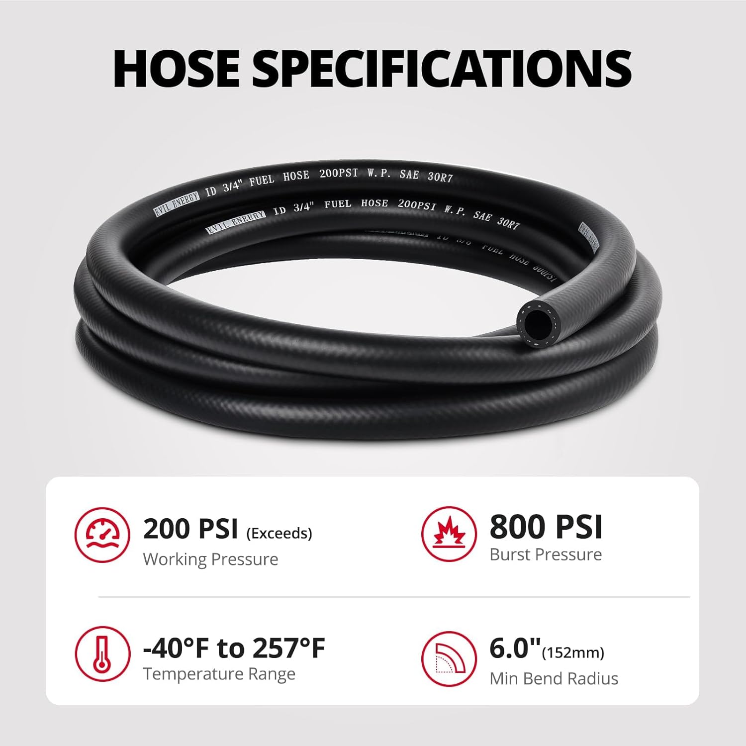 EVIL ENERGY 3/4 Fuel Hose Line Push Lock NBR Rubber SAE 30R7 10FT 200PSI