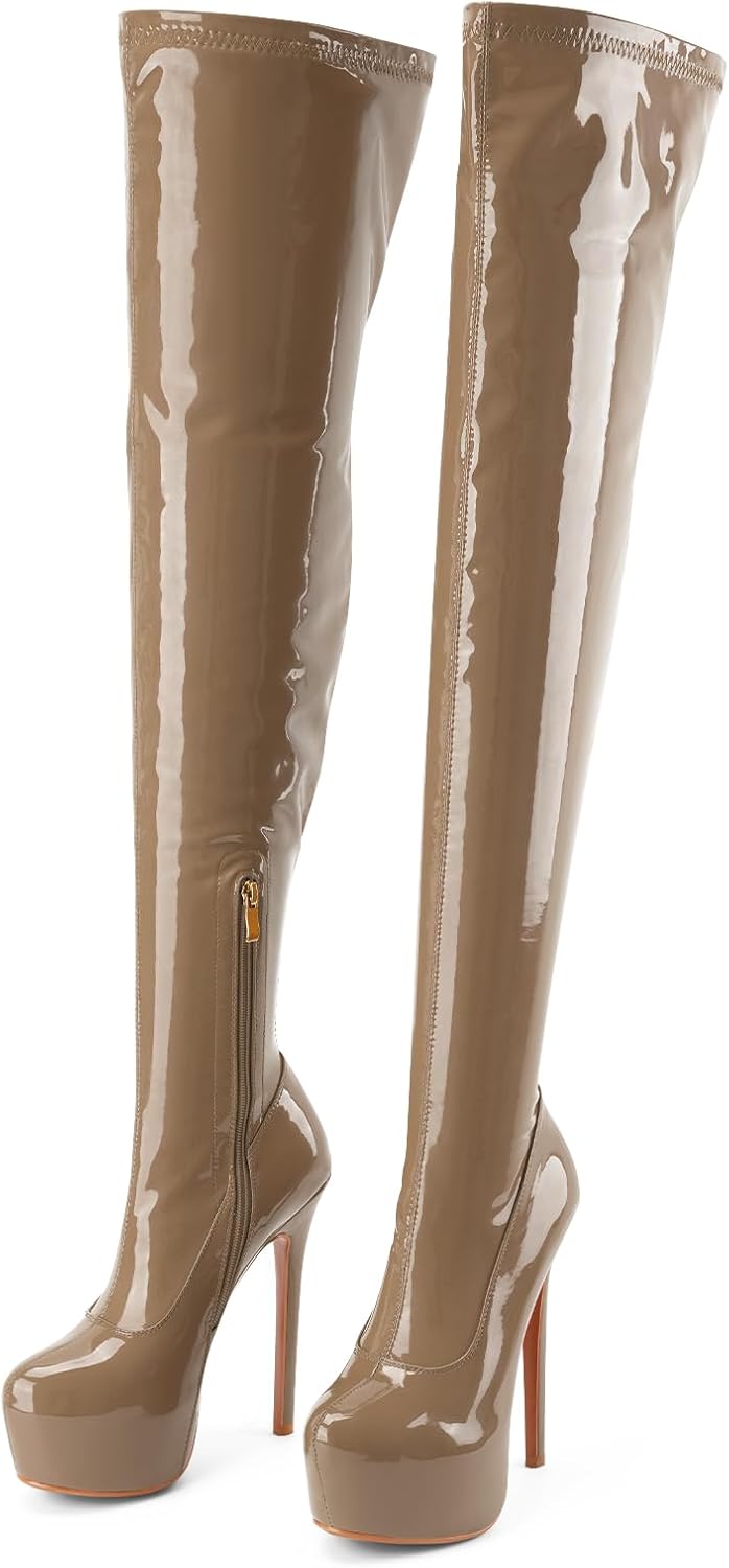 Women's Thigh High Boots Over The Knee Boots Fashion Sexy Platform Stiletto High Heels Patent Long Boots Round Toe Zipper Unisex Party Cosplay Tall Boots