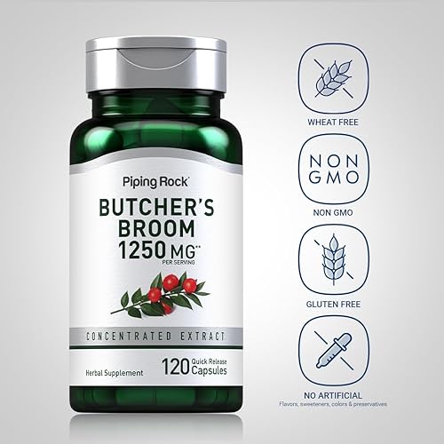 Miniatura 3 de Piping Rock Cápsulas de escoba de carnicero  1250 mg  120 unidades  Extracto de raíz de hierbas  Sin OMG, sin gluten