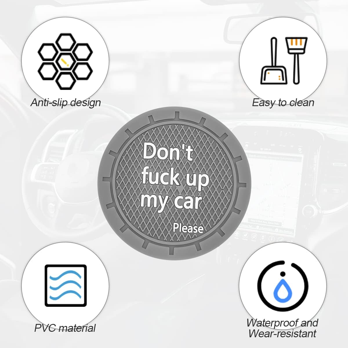 2 Pack Car Cup Holder Coasters, 2.75 Inch Non-Slip PVC Insert Cup Coaster, Anti-Scratch Auto Cup Mats for Women Men, Vehicle Interior Accessories Universal for Car, SUV, Truck (D Gray)