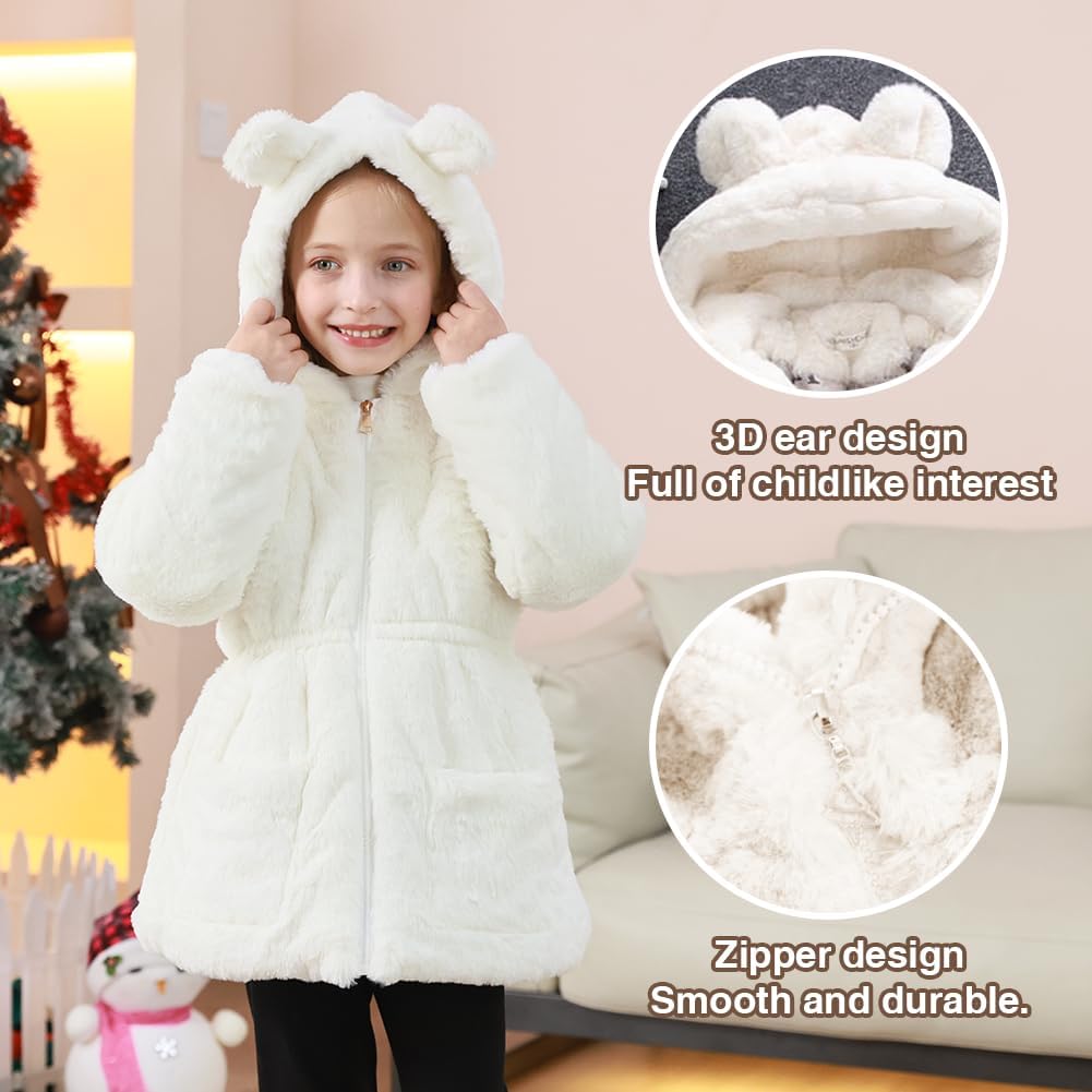 Kids Girls Winter Warm Coats Jacket Clothes Outwear Overcoat Ear Hooded Faux Fur Thicken Fleece Toddler - Image 4