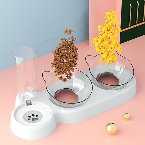 Miniatura 23 de Marchul Cuenco doble elevado para perros y gatos, juego de cuencos de agua y comida para mascotas, platos inclinados elevados en 15° para interiores