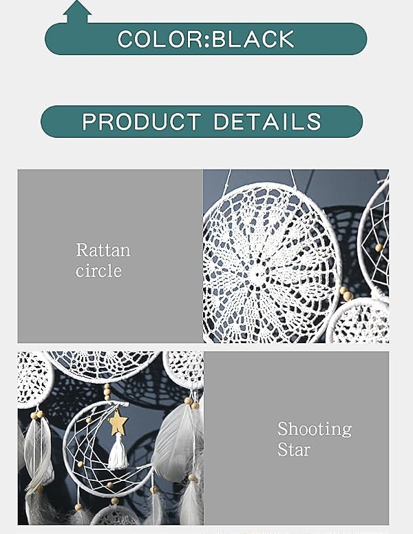 Boho Dream Catcher Wall Hanging Set of 5 Large Moon Dream Catchers with Luxurious Feathers and Beads, Handcrafted Wall Decoration for Bedrooms, Nurseries and Living Rooms (Gray) by Generic - Used condition - Image 7