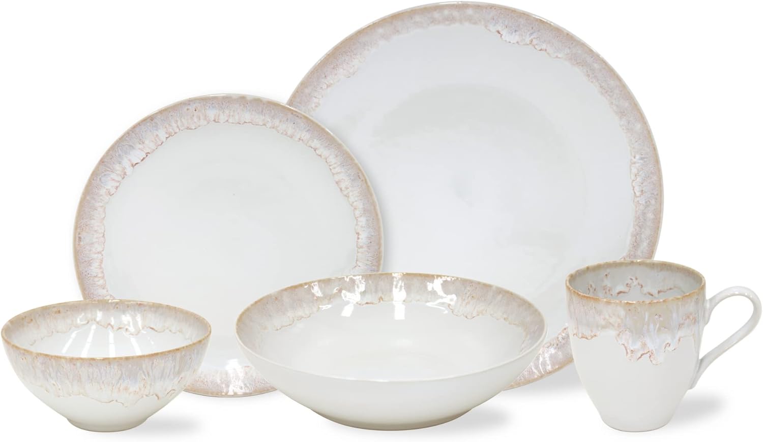 Casafina Ceramic Stoneware 5-Piece Place Setting Service for 1 - Taormina Collection, Aqua | Microwave & Dishwasher Safe Dinnerware Set | Food Safe Glazing | Restaurant Quality Tableware