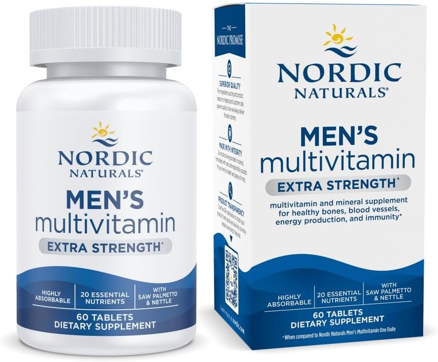 Men’s Multivitamin Extra Strength - Bone, Energy, & Blood-Vessel Support - Immunity Supplement - 20 Essential Nutrients - 60 Tablets - 30 Servings