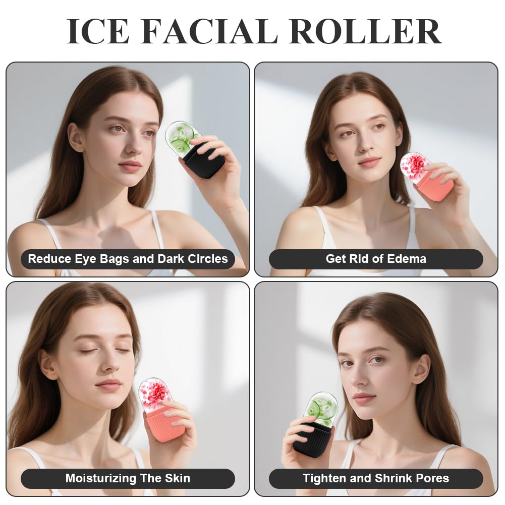flintronic Ice Face Roller, silikonowy wałek do lodu, wielokrotnego użytku, narzędzia do pielęgnacji skóry dla jędrnej skóry, minimalizują linie oczu, rozjaśnia twarz (czarny)