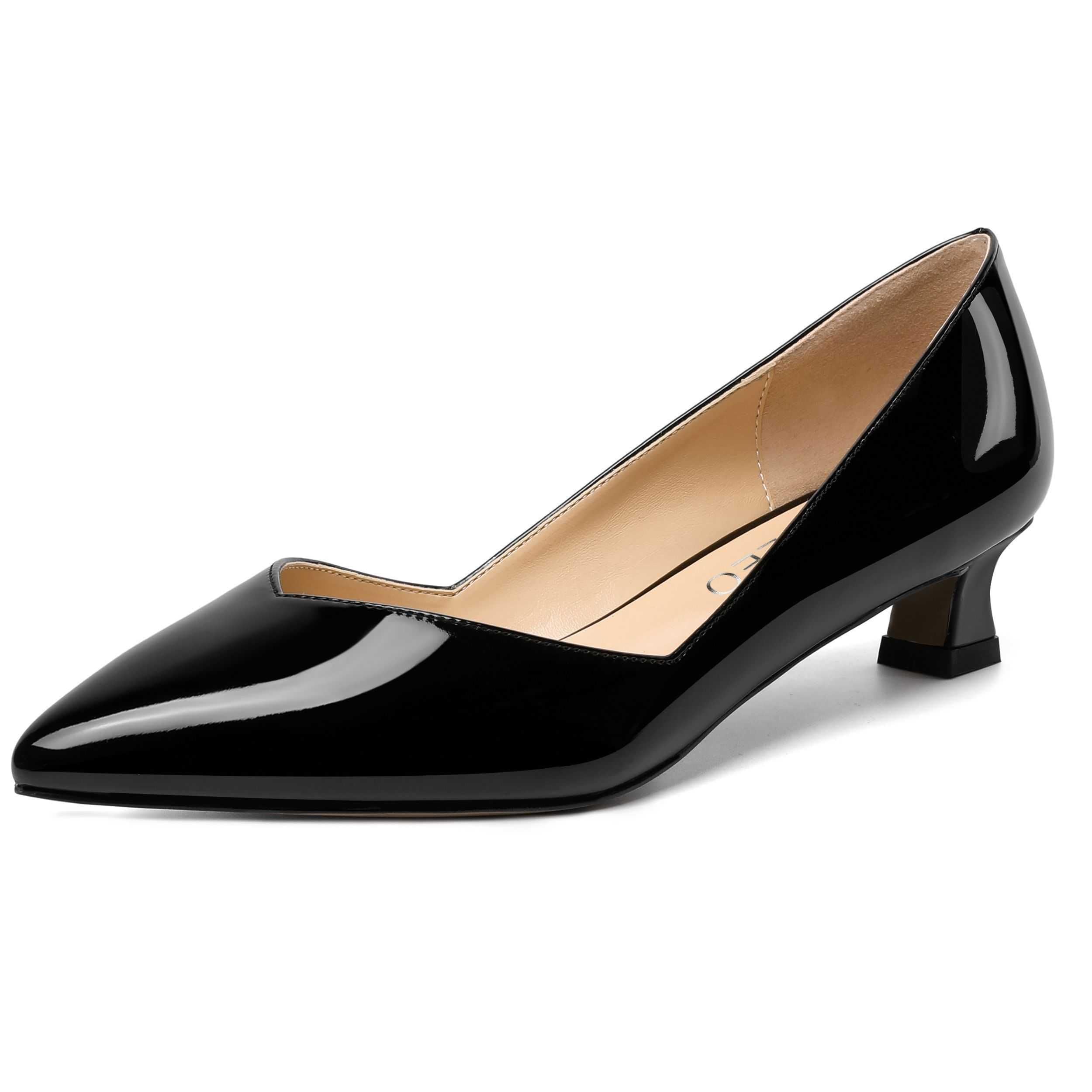 NUMALEO Womens Office Solid Patent Pointed Toe Casual Slip On Chunky Low Heel Pumps Shoes 1.5 Inch