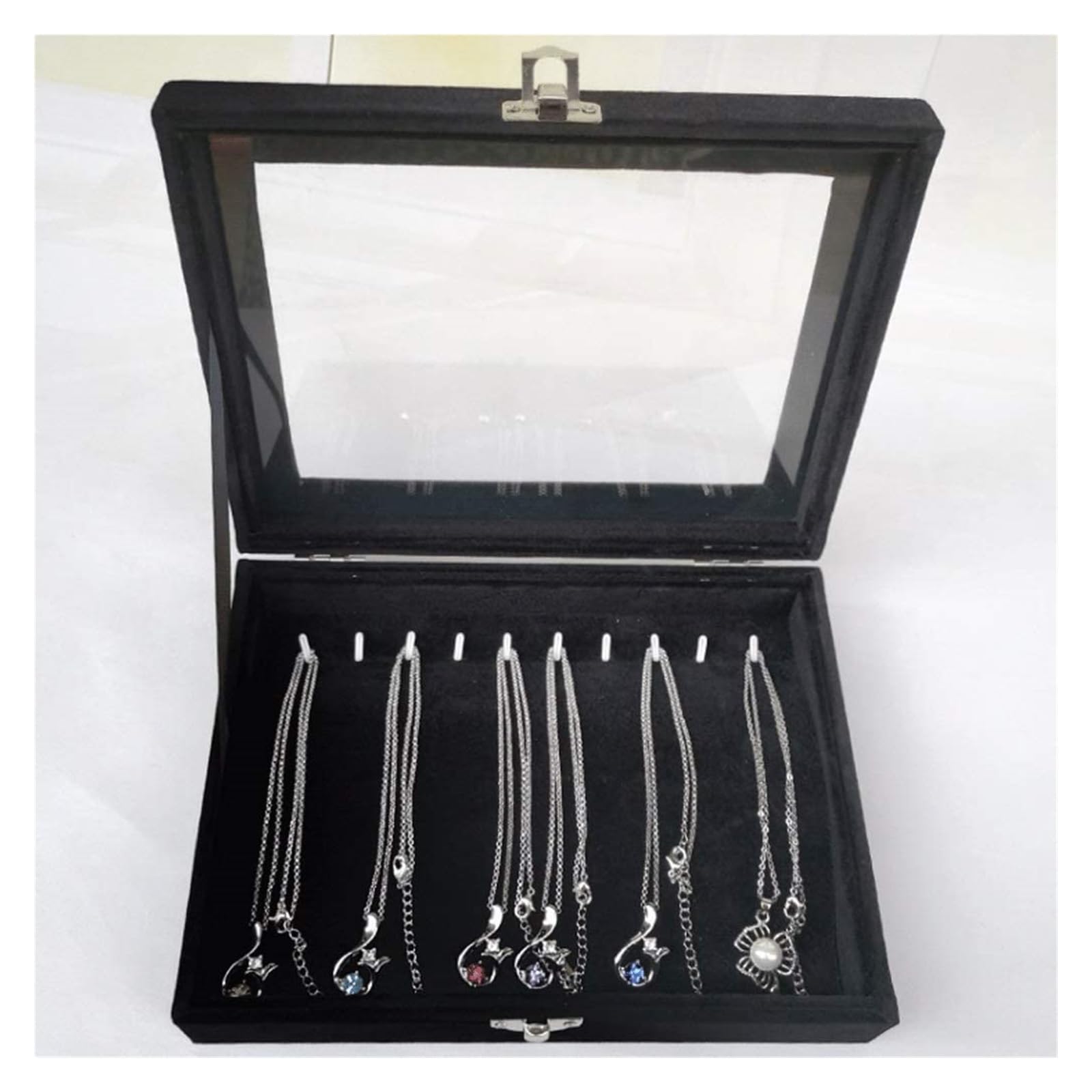 Scatole Per Gioielli Scatola portaoggetti for collane con 10 ganci, con coperchio trasparente, piccolo vassoio for gioielli for oggetti da collezione impilabile Cofanetti E Scatole