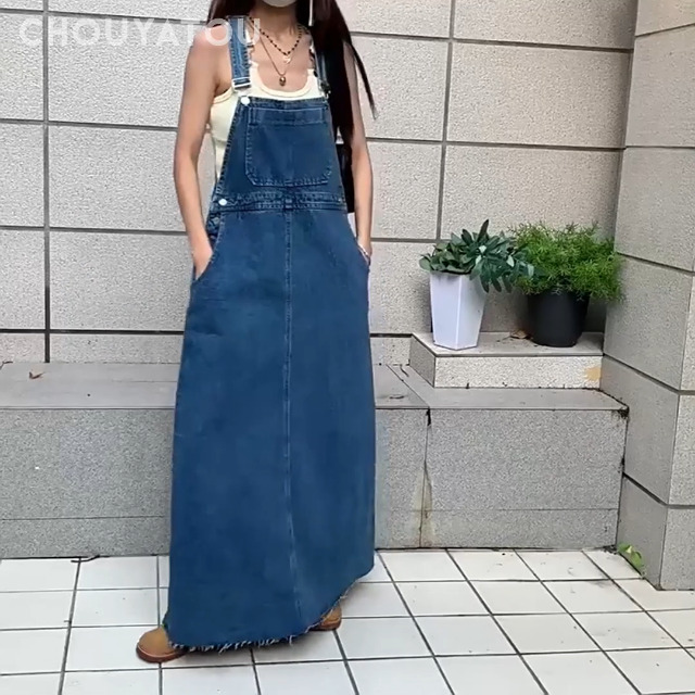 knee length dresses for ladies Hush Indigo Denim Dungaree Dress