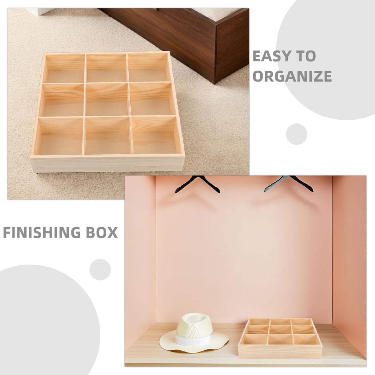 Cabilock Scatola Organizer Multi Scomparto in Legno 2 Pezzi | Cassetti e Guardaroba, Divisori Interni, Uso Versatile e Struttura per Impiego Prolungato