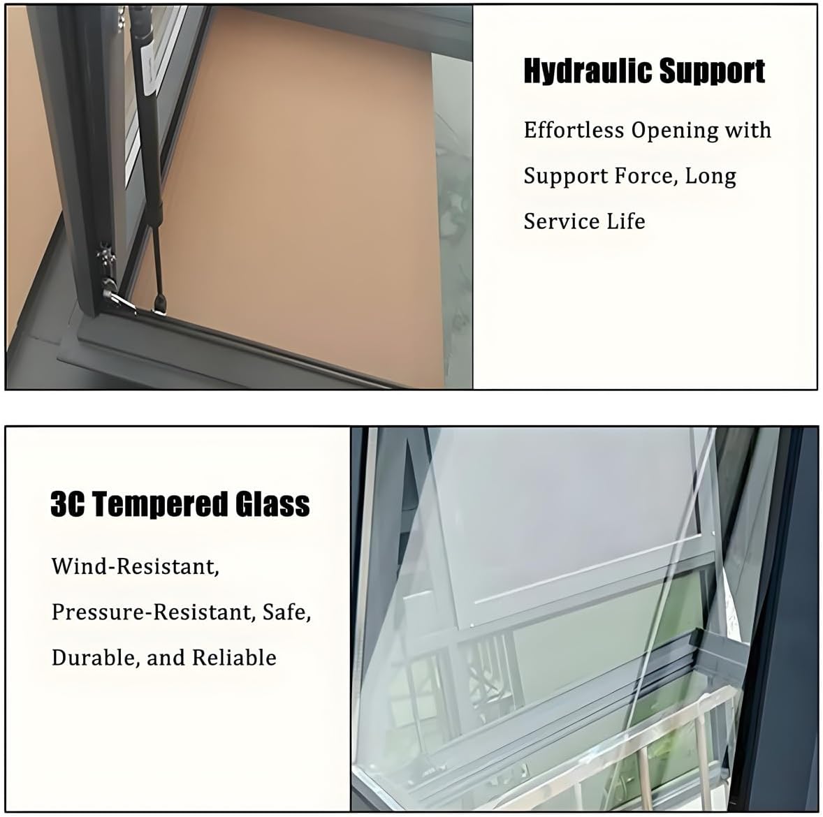 Skylight Roof Window Double-Layer Tempered Glass Skylight Cover, Aluminum Alloy Frame & Hydraulic Rod, Manual Ventilation for Attic, Basement, Sun Room 20" 26" 32" 36"(29x13")