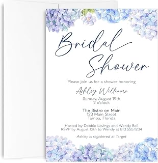 Hydrangea Bridal Shower Invitations Personalized With Envelopes Wedding Floral Invites (12 count)