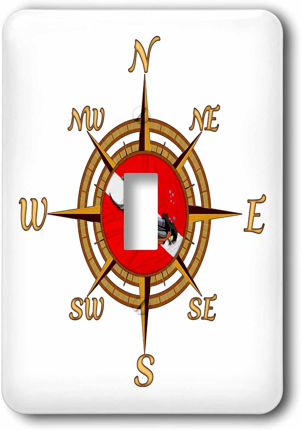 3dRose A compass rose inset with a Scuba dive flag and scuba diver. single toggle switch