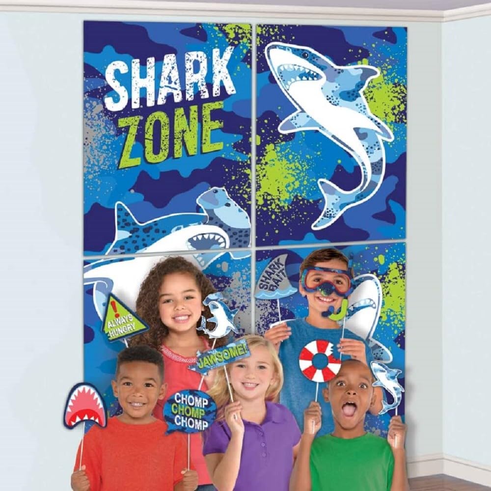 Kit de photomaton d'anniversaire Shark Zone avec accessoires photos