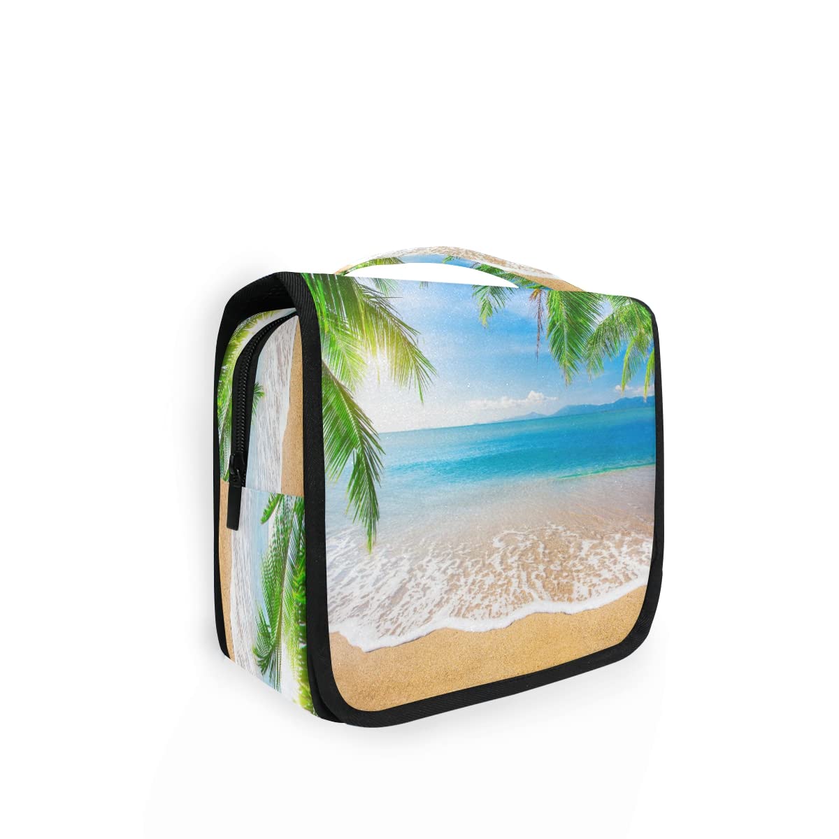 Tropical Ocean Sea Beach Palm Hanging Toiletry Bag Large Travel Cosmetic Bag Portable Makeup Organizer Kit Shaving Bag for Women Men Bathroom Shower, Multicolor, 9x4x18.5 inch