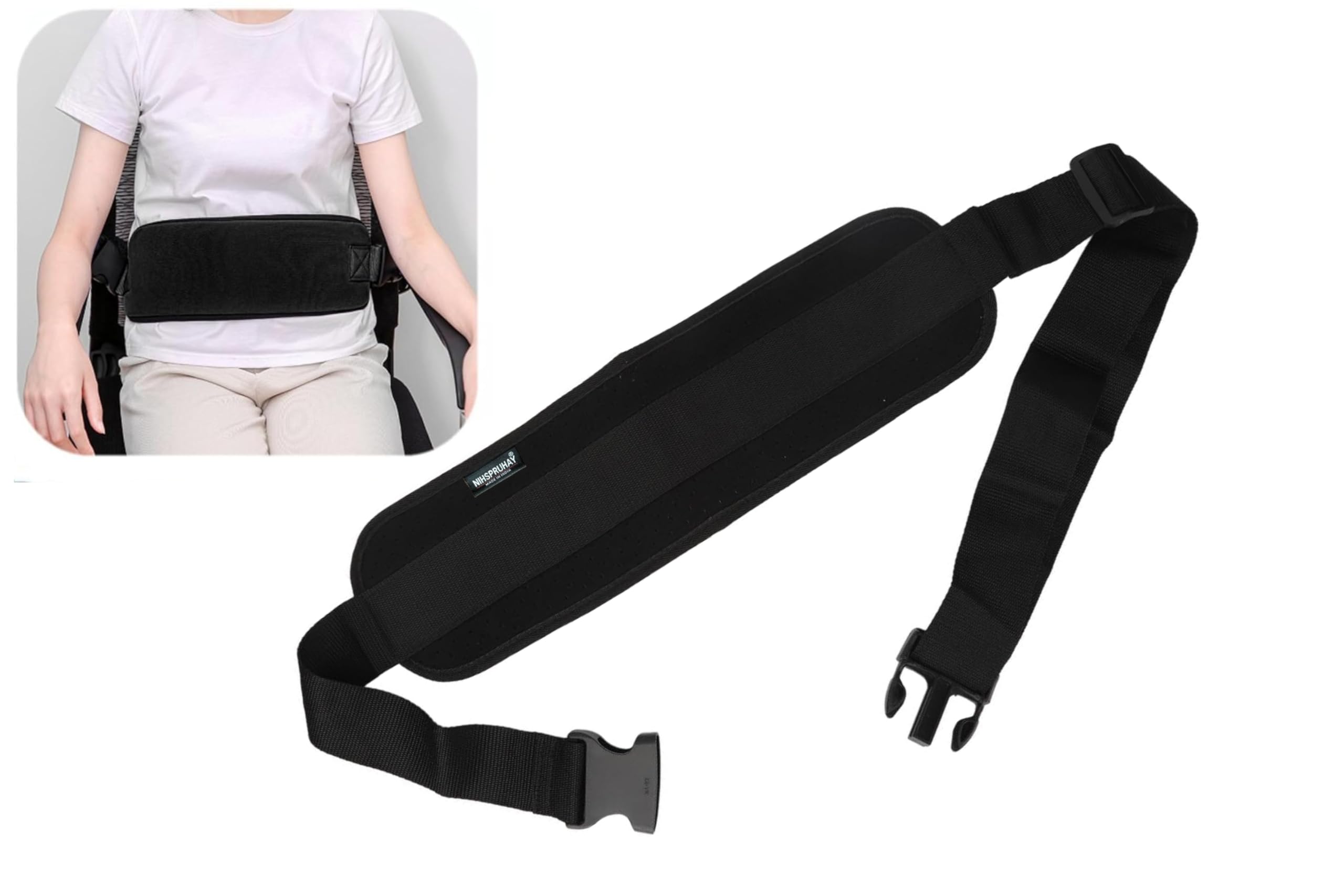 NIHSPRUHAY Strap-It Adjustable Wheelchair Seat Belt (Extra Wide Cushion - 6 Inch x 17.75 Inch) Comfortable Cushion Straps Elderly Patients Safety Harness Braces Supports (Black)-image-26