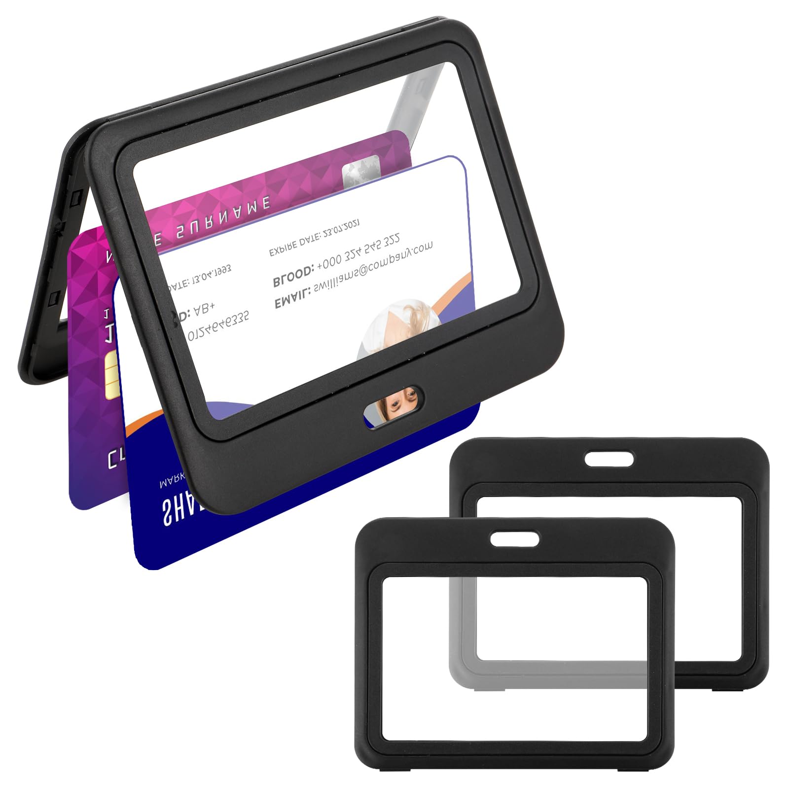 Lot De 3 Porte-cartes Transparents Double Face - Pour Carte D'identité, De Transport, De Cantine - Noir, Rigide Et Pratique