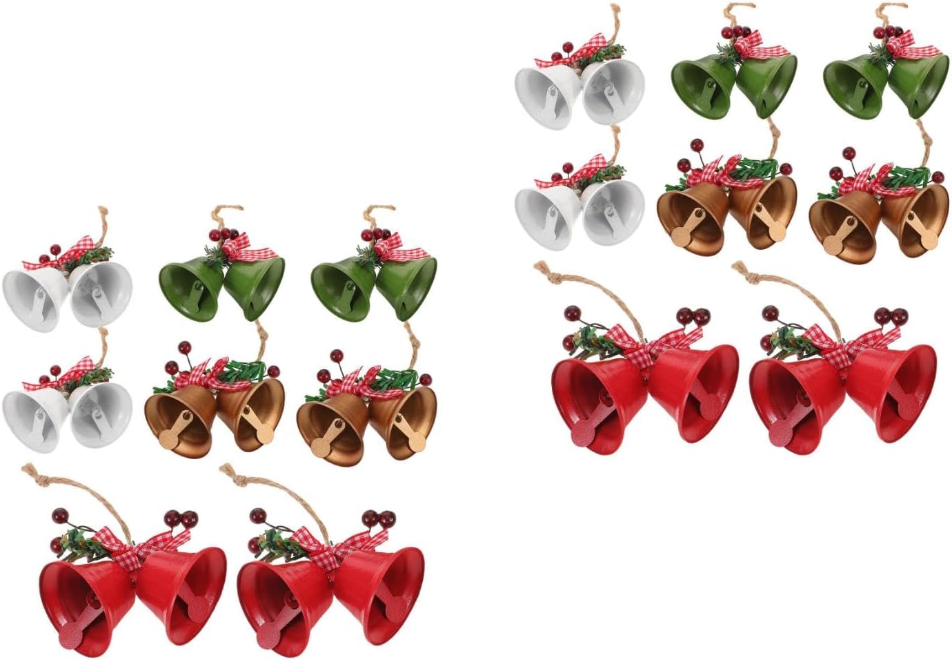 LOGOFUN 16PCS Metal Bell Ornaments with Bow Decor Christmas Tree Hanging Decoration for Xmas Festive Holiday Party Supplies - 4Colors