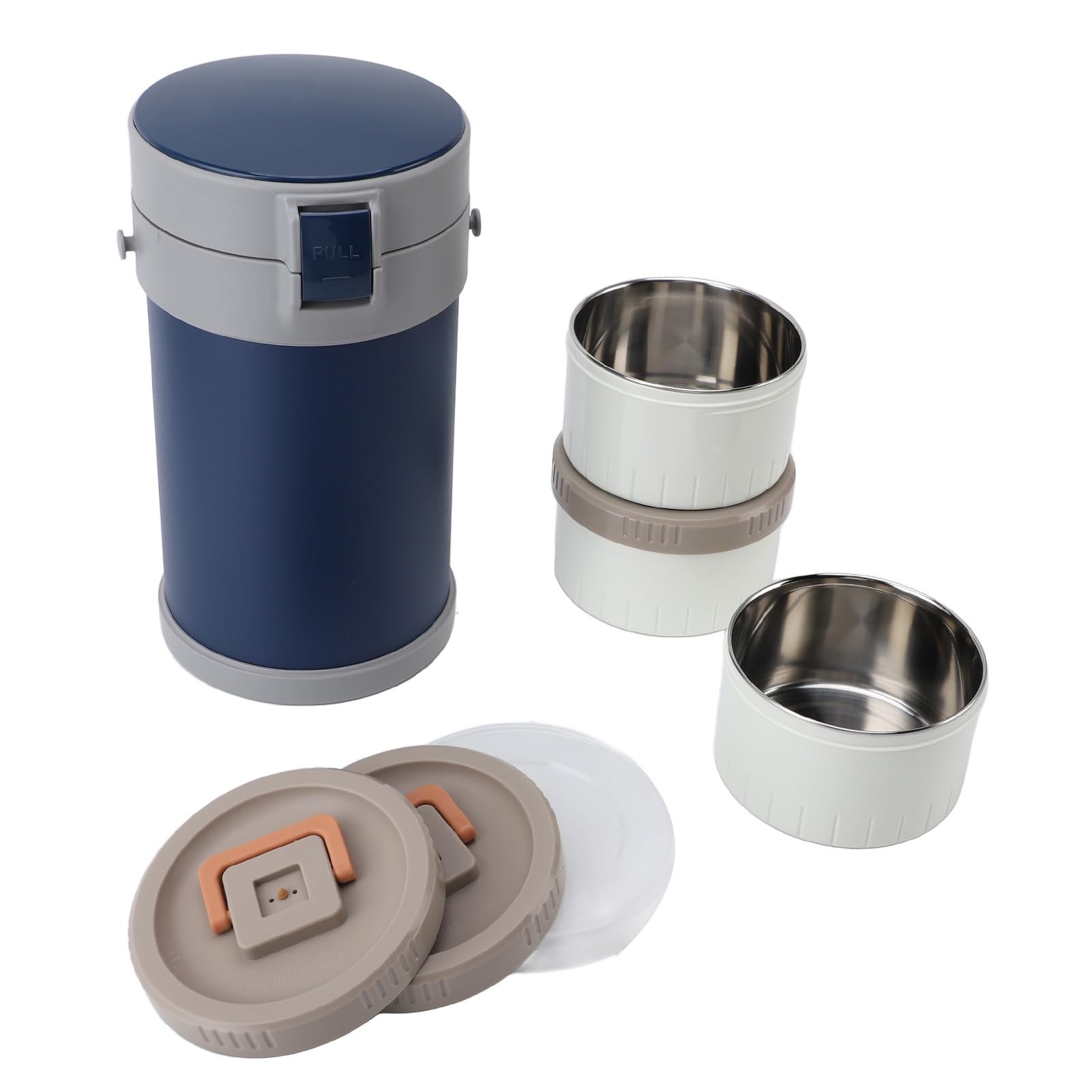 Pssopp Tarro de Comida Aislado, 2,3 L, 3 Niveles, Gran Capacidad, Contenedor Almuerzo Portátil a Prueba Fugas con Correa para el Hombro la Escuela, Viajes, Camping (BLUE)