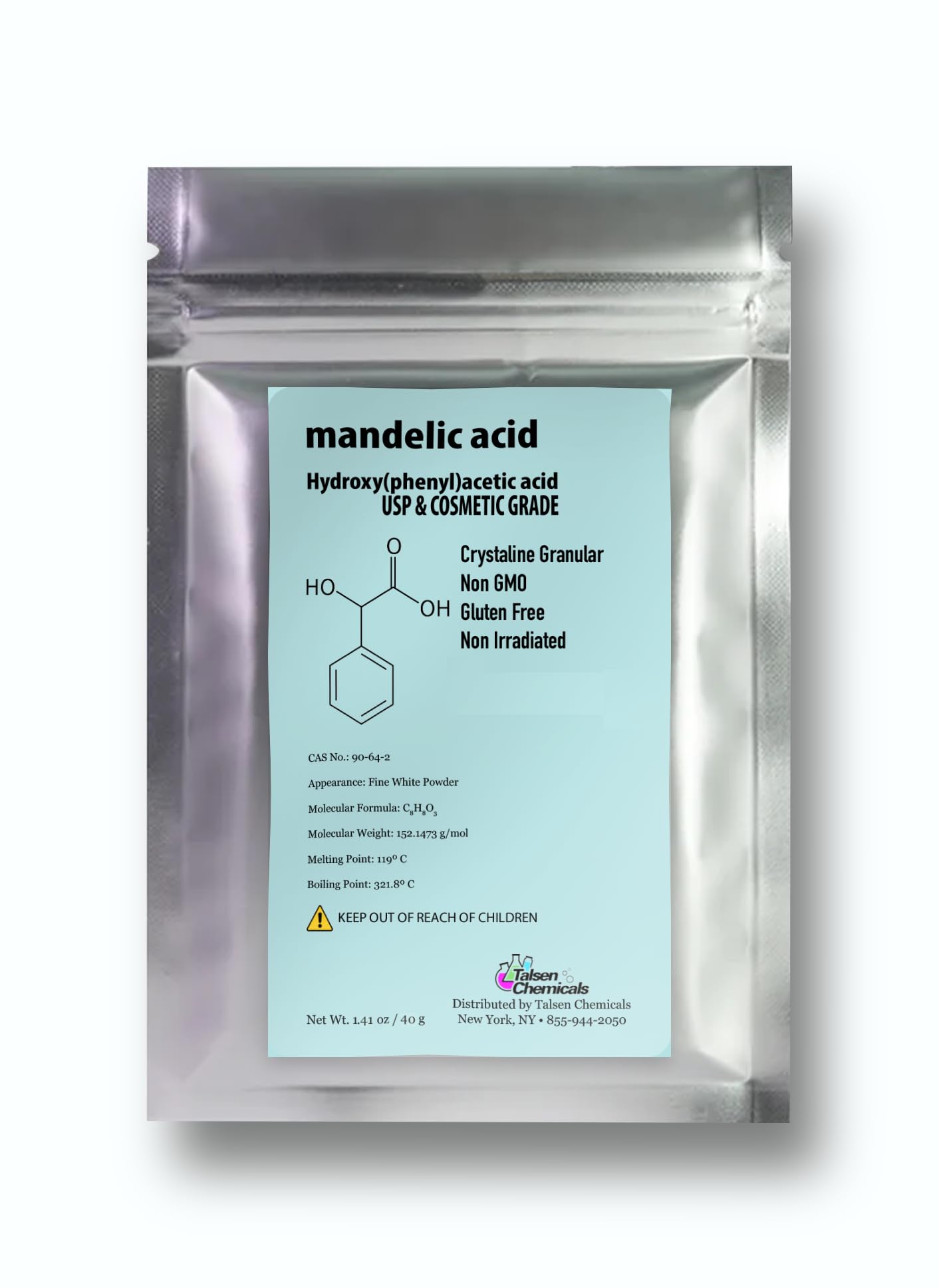 Mandelic Acid Powder 99.9% Purity, DIY Cosmetic Grade For Mandelic Acid Serum, Peel/Mask or add to Cream, Moisturizer (1 Ounce / 28 Gram)