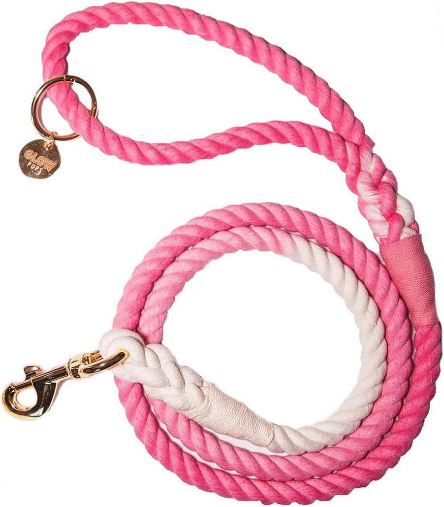 Glow Pups Rope Dog Leash with Durable Braided Design, Stylish Ombre Pattern, and Rustproof Swivel Hook, 5 Foot Long, Hand-Crafted, Ideal for Medium and Large Dogs (Pink)