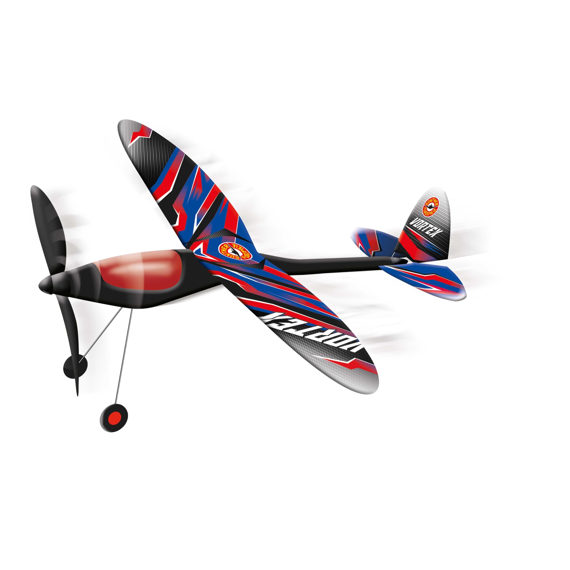 Günther Flugspiele 1659 - Avion haute performance Vortex, env. 49 x 50 cm, avec moteur en caoutchouc puissant, portée de vol jusqu'à 100 m, pour les enfants à partir de 8 ans