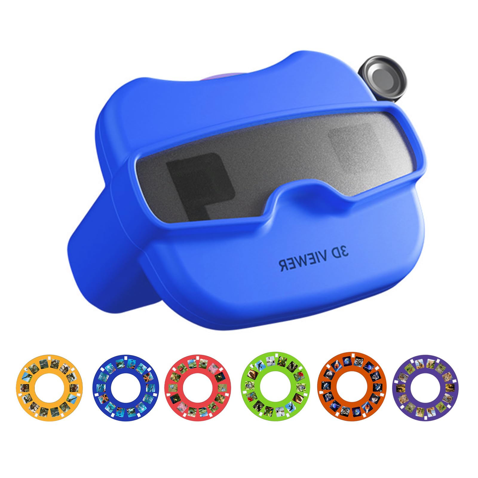 3D Stereoscopic Viewer Toy for Kids, Blue Viewfinder Toy for Ages 3+, Portable View Finder, Story Projection Device with 6 Pieces Educational Reels