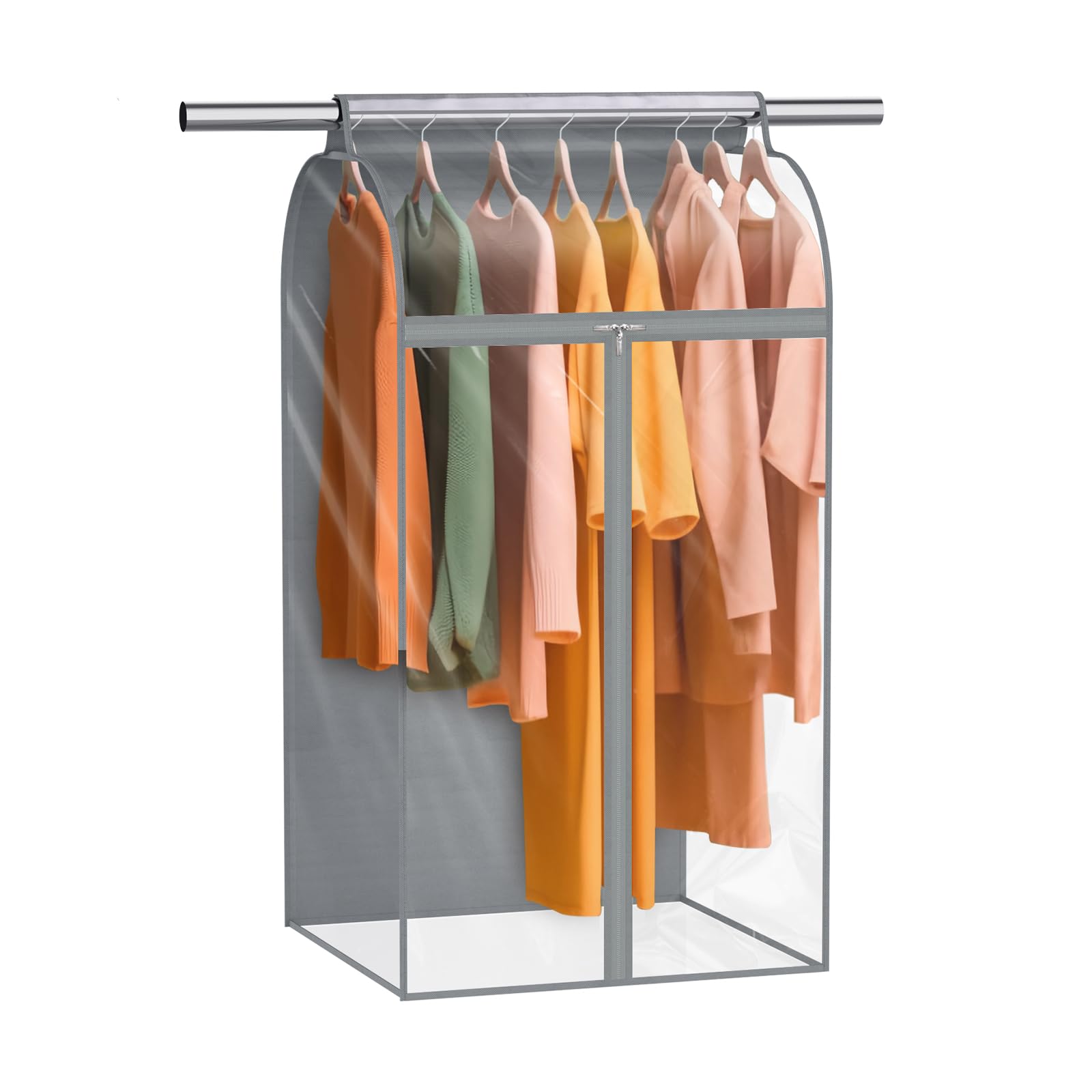 Zilink 43" Hanging Garment Bags for Hanging Clothes Clear Clothes Storage Bag Bottom Enclosed Garment Rack Cover Clothing Organizer for Suits, Fur