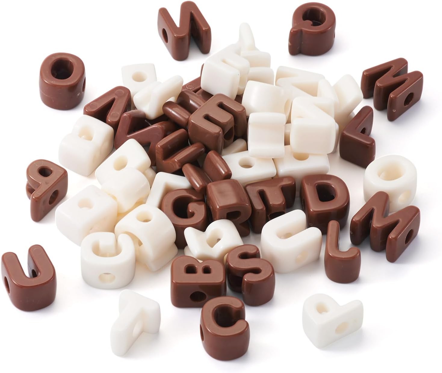 Craftora Beige Brown Slide Letter Beads, 52Pcs Large Alphabet Bead Charm Block 3D Initial Beads with Horizontal Hole for Wristbands Bracelets Necklace Choker Jewelry Making