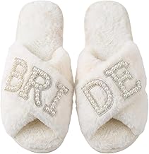 Bride Slippers, White Slippers, Bridesmaid Slippers for Wedding Day Preparations,Honeymoon Travel, Indoor Relaxation, Team Bride Slippers, White Fluffy Slippers, Slippers Size 5