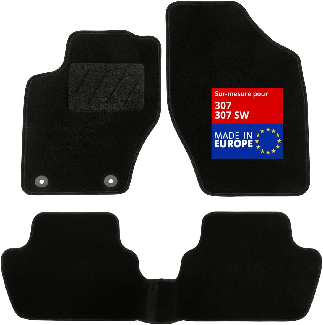 1763180 Car Floor mat - Custom Made - 3 Pieces - Anti-Slip - Black Carpet 900g/m² - Velours Finish - Range Star - Steering Wheel Left