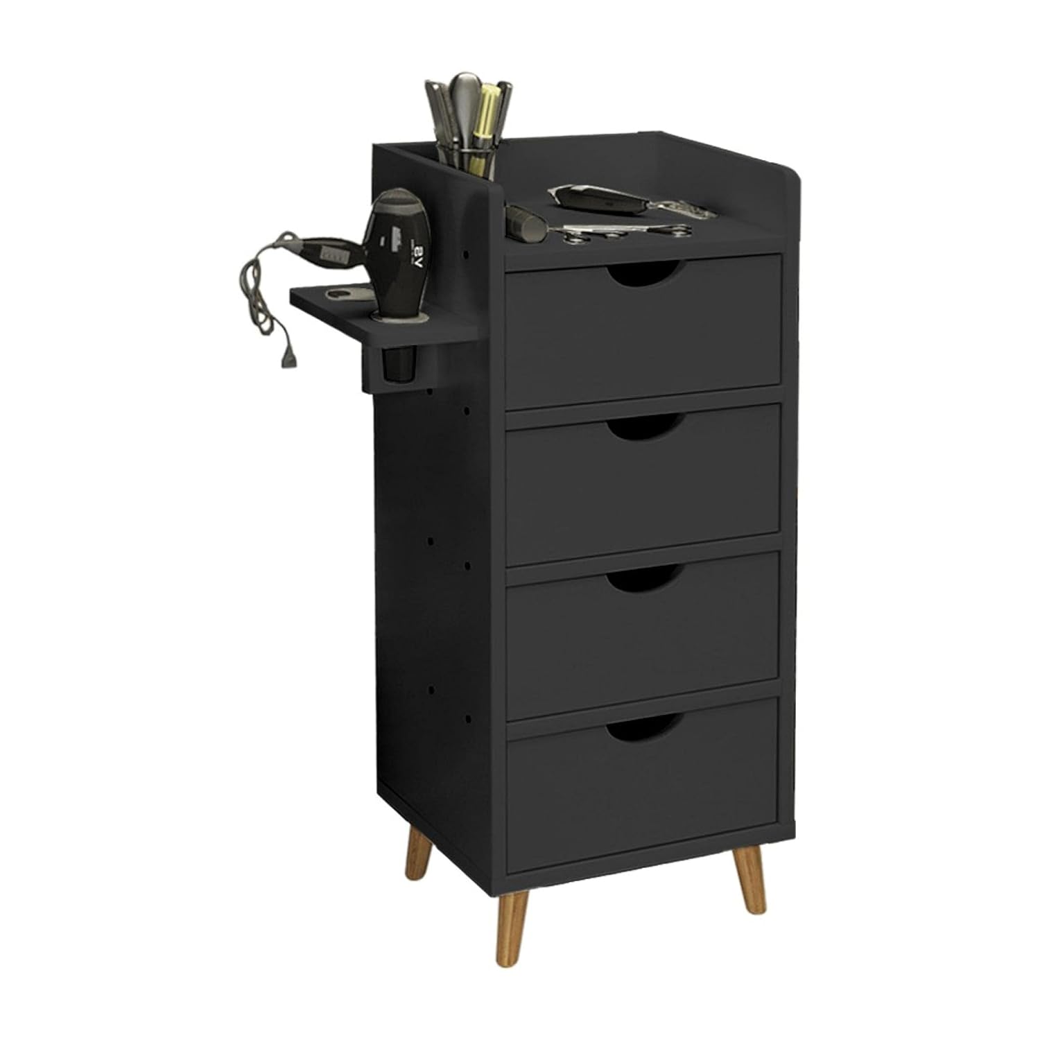 Elegant Salon Station Beauty Salon Spa Storage Cabinet Organizer with 4-Drawer/2 Hair Dryer Holders Styling Station for Stylist Hair Salon (Black) : Beauty & Personal Care
